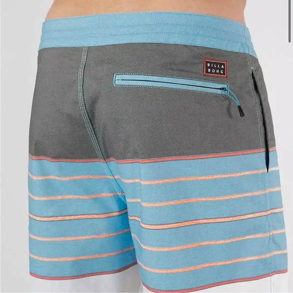 Billabong Stringer Lotides Stretch Boardshort size 31 Grey/Blue striped pattern - Picture 2 of 11